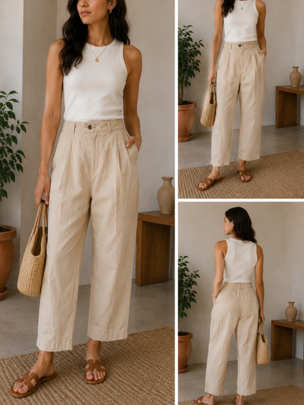 Final sale Zara Beige High-Waist Wide-Leg Trousers